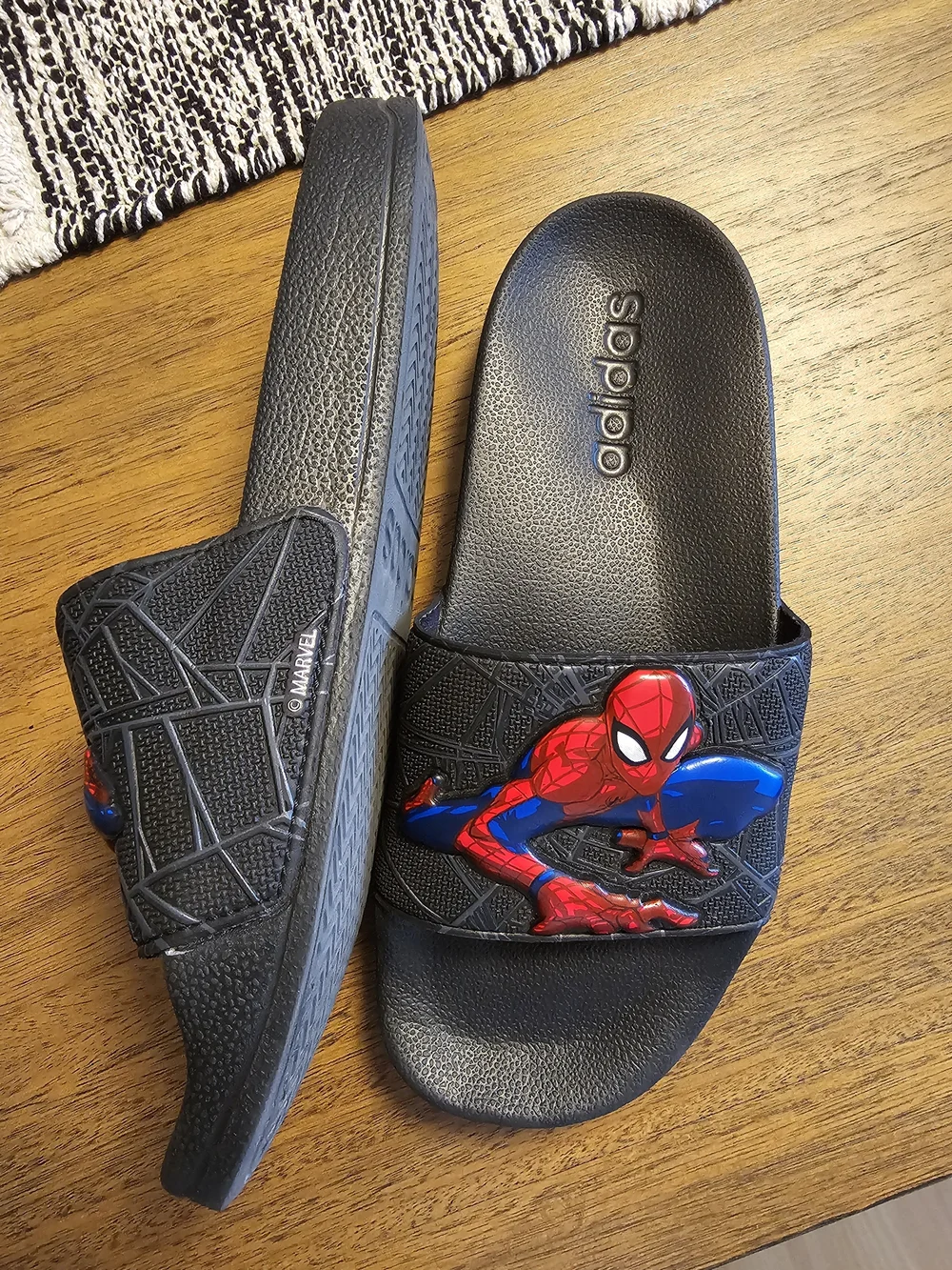 adidas Kids Black Slides with Red & Blue Spider-Man Graphic